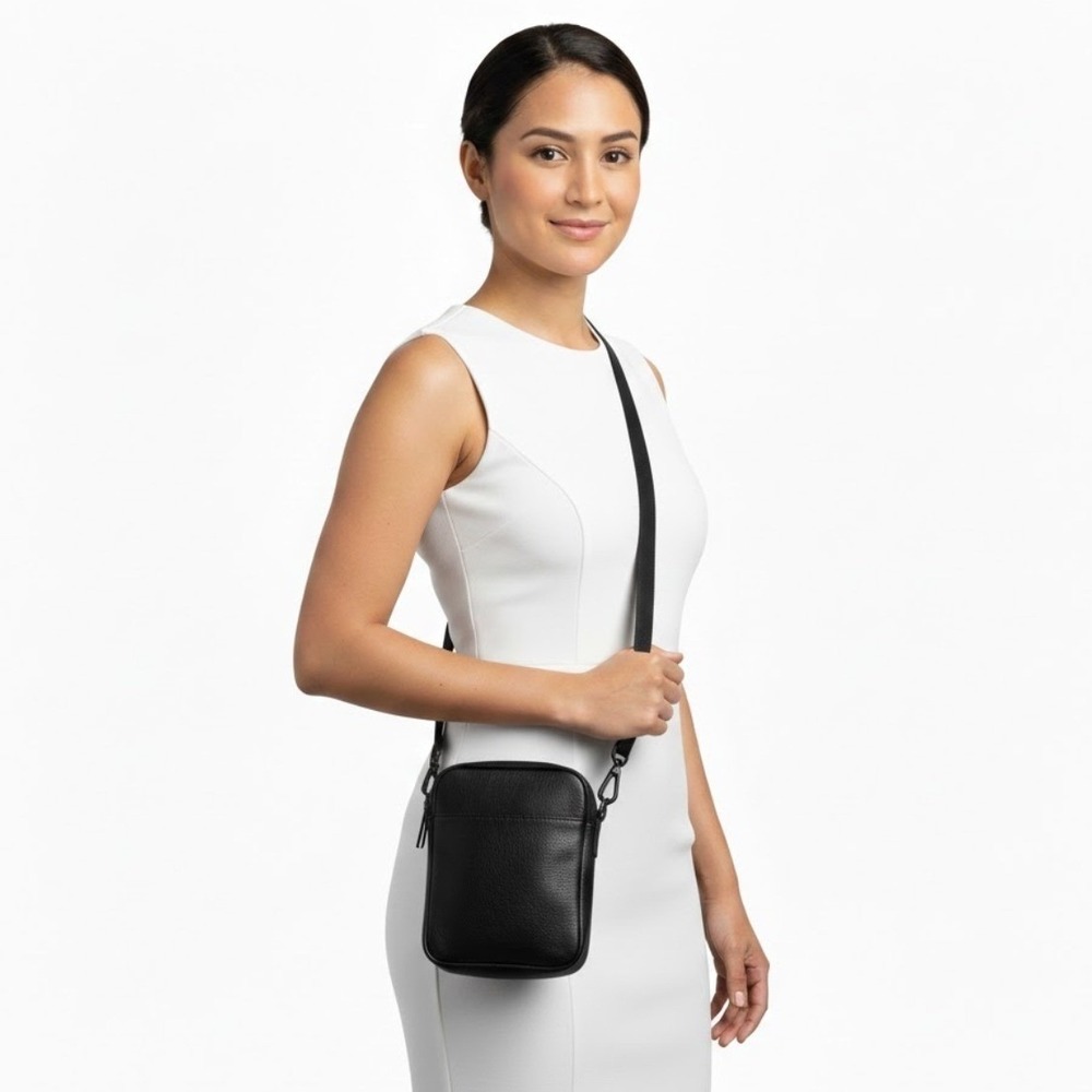 J Jill Black Leather Crossbody Organizer Travel Purse Small‎ Bag Unisex Casual